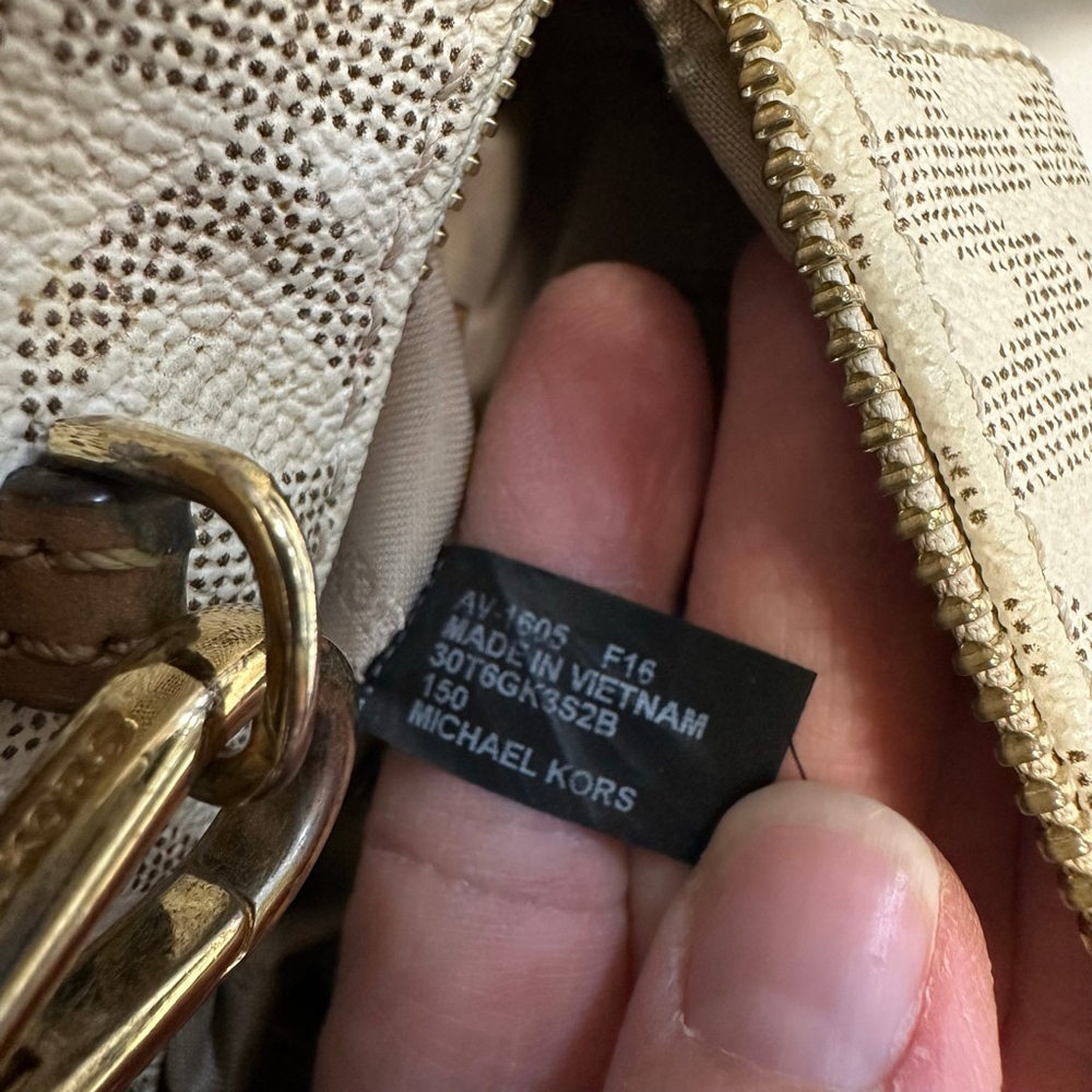 Michael Kors Monogram Kirby Satchel Bag Beige/Brown Vanilla/Acorn MK Logo Purse - Picture 6 of 16